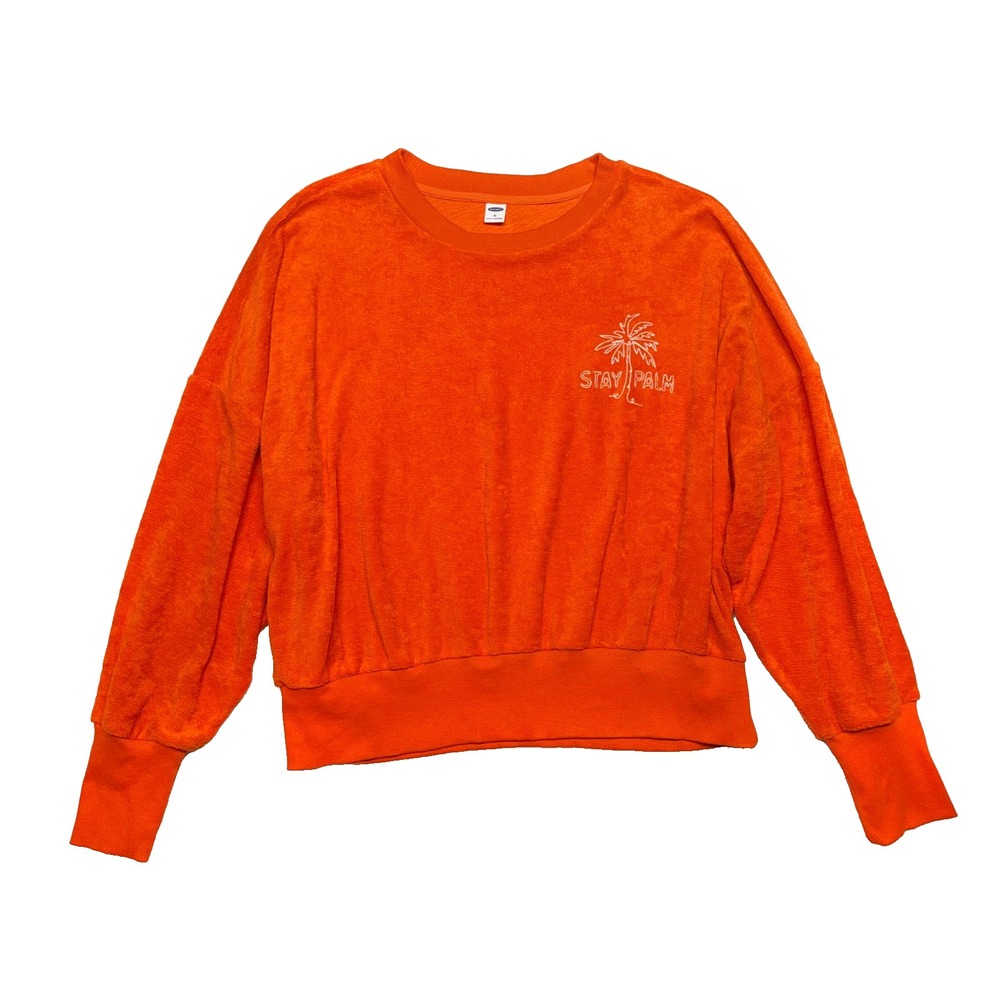 Old Navy Women's X-Large Terry Pullover Sweater Embroidered Palm Tree Orange